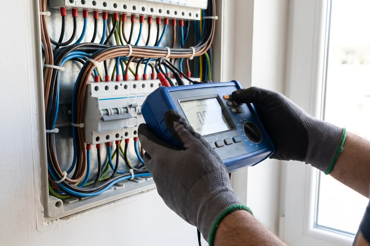 Verificação de diferenciais no quadro elétrico com aparelho de teste