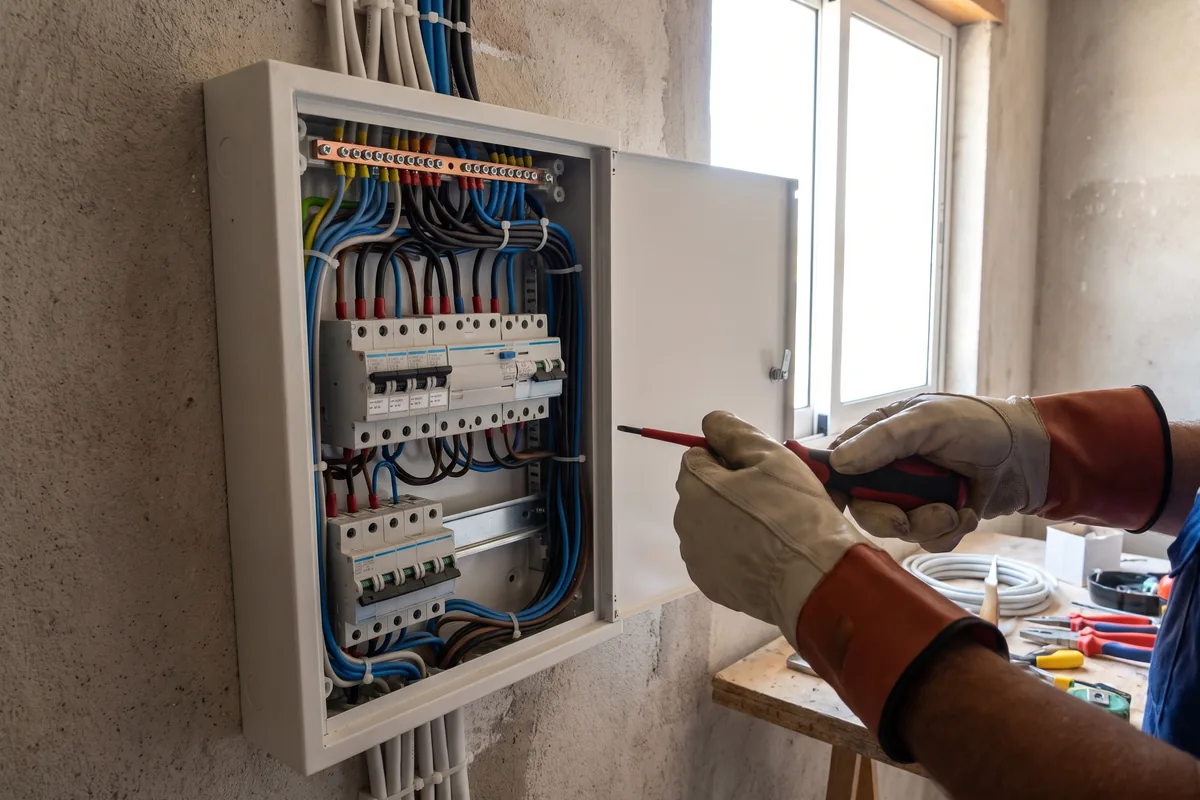 Quadro elétrico residencial novo com disjuntores e diferencial etiquetados