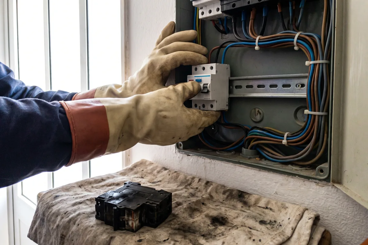 Substituição de disjuntor avariado num quadro residencial